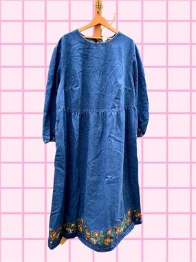 Lucy & Yak NWT Denim Blue Long Sleeve Embroidered Dress - Size 20US